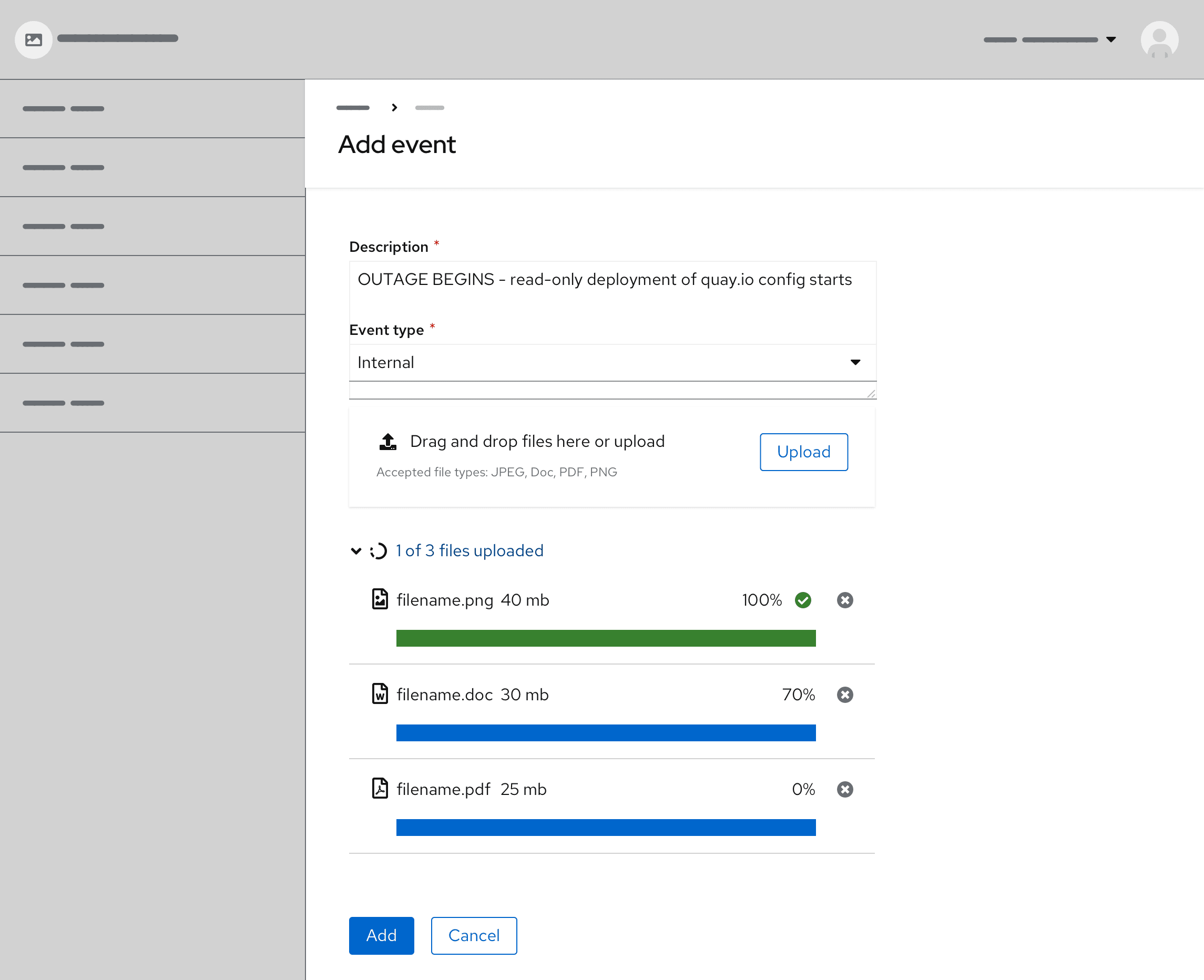 A file that is being uploaded has 3 distinct states