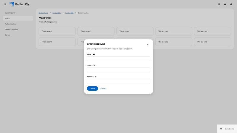 Modal with form screenshot